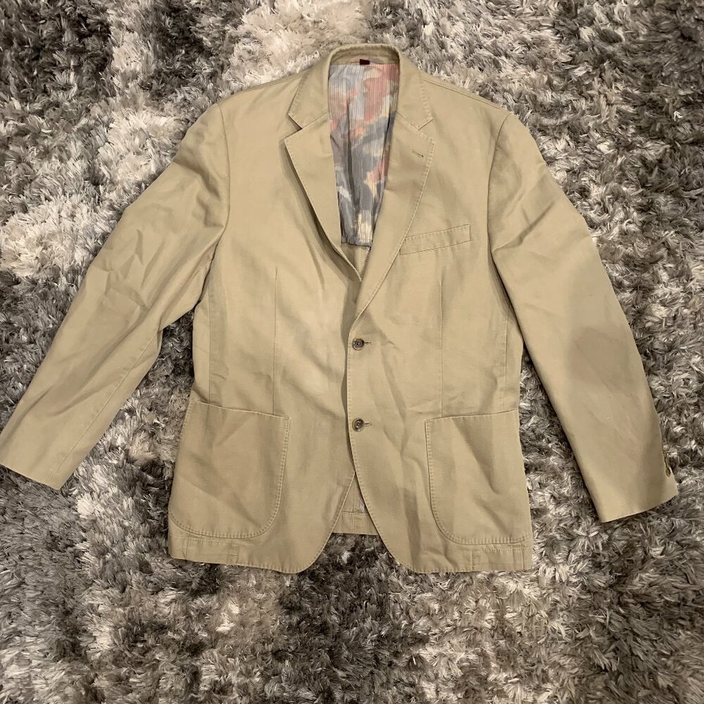 Kroon Harrison Wash Blazer Men’s 40R Khaki Cotton Stretch Jacket Floral Lining